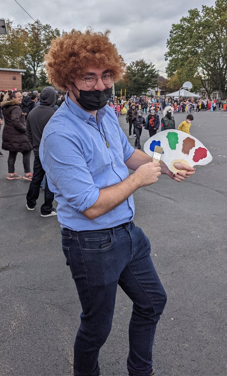 07003OakView's tweet photo. Oak View staff getting in on the Halloween fun! #candytheme
#BobRoss https://t.co/xfA1xcz4wP