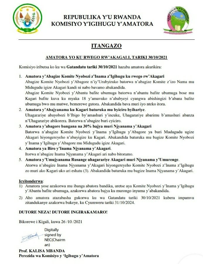 Ibikorwa by'amatora birakomeza kuri uyu wa gatandatu mu Karere ka Nyarugenge,ahazatorwa abayobozi mu byiciro bitandukanye nkuko byagaragajwe na <a href="/RwandaElections/">National Electoral Commission | Rwanda</a>. 
Dukomeze kwitabira amatora dutore neza twubake Igihugu.  <a href="/CityofKigali/">City of Kigali</a> <a href="/RwandaLocalGov/">Ministry of Local Government | Rwanda</a> <a href="/EmmyNGABONZIZA1/">Emmy NGABONZIZA</a> <a href="/nshutiesp/">Esperance NSHUTIRAGUMA</a>