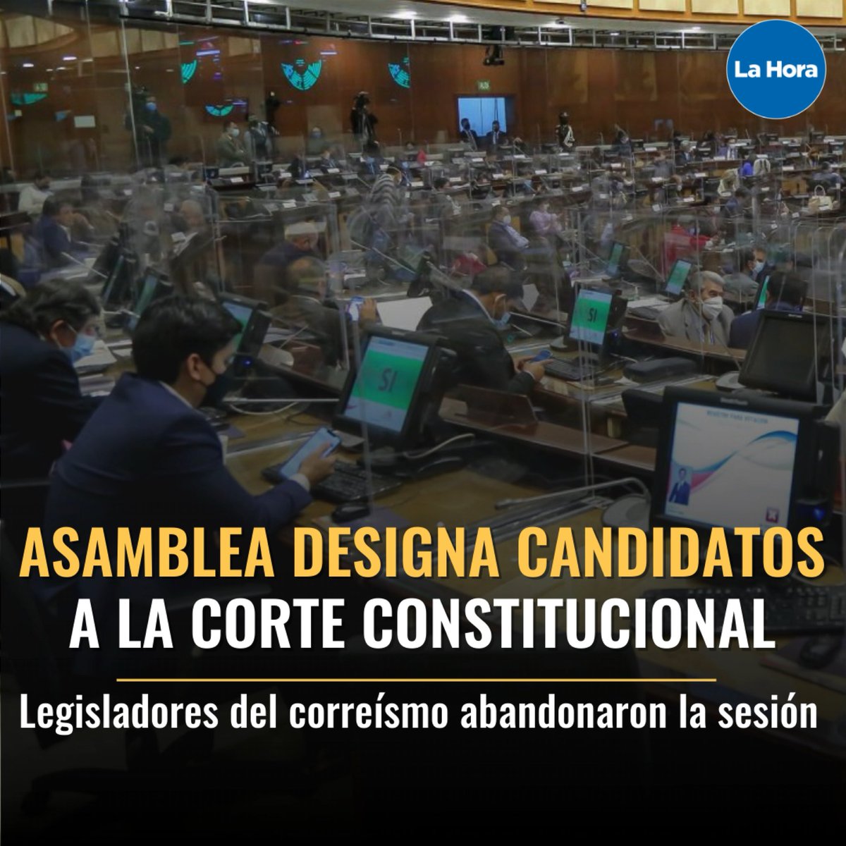 lahoraecuador's tweet photo. La @AsambleaEcuador designó a Salim Zaidán, Alejandra Cárdenas Reyes y a Luis Sarango Macas como candidatos para la renovación de la @CorteConstEcu. 👉🏽 https://t.co/POzUXTigWe https://t.co/V62Otu2hw7