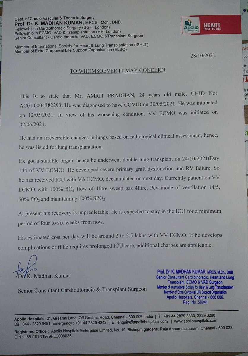 PradhanManisha's tweet photo. Respected @Naveen_Odisha @CMO_Odisha #vkpandian @nabadasjsg,request your help to save my brother,Amrit Pradhan's life.He has undergone Double Lungs Transplant in Apollo Chennai &amp; expect a minimum of 2months stay in ICU. Estimated treatment cost:3Crores
We have exhausted our funds https://t.co/ubHVUgJS2R