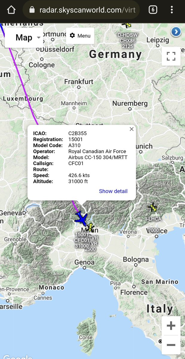 scan_sky's tweet image. "Can Force One 🇨🇦" - @RCAF_ARC - CC-150 304 MRTT - 15001 - #CFC01

Inbound To Rome 🇮🇹 From @Schiphol 🇳🇱

Aboard, Canadian PM Justin Trudeau, Who Is Heading To Rome 🇮🇹 For The #G20Summit After Meeting With Dutch PM Mark Rutte.

After #G20 Trudeau Will Attend #COP26 🏴󠁧󠁢󠁳󠁣󠁴󠁿