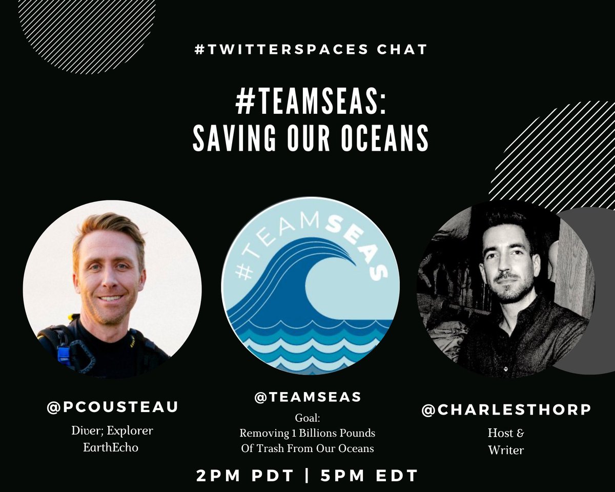 charlesthorp's tweet photo. Come hang with me and @PCousteau (explorer and diving pioneer Jacques Cousteau’s grandson) in a few.

Going to chat about his adventures, and ocean initiatives, as well as anything people in the #TeamSeas @TeamSeas community want to. Tap to get notified: ⬇️ https://t.co/NZc0i2Kclk