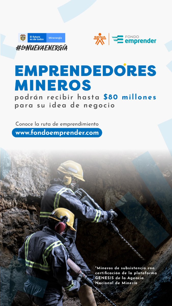 carbarons's tweet photo. 🇨🇴📣#Lanzamos una nueva convocatoria del #FondoEmprender SENA junto a @MinEnergiaCo para apoyar las iniciativas de negocio en cualquier sector de la economía, provenientes de emprendedores mineros en todo el país. 👷🏻¡Conoce detalles!
https://t.co/IKtQGrkpac
✅#EmprendedoresSENA https://t.co/12E6qgLSRO