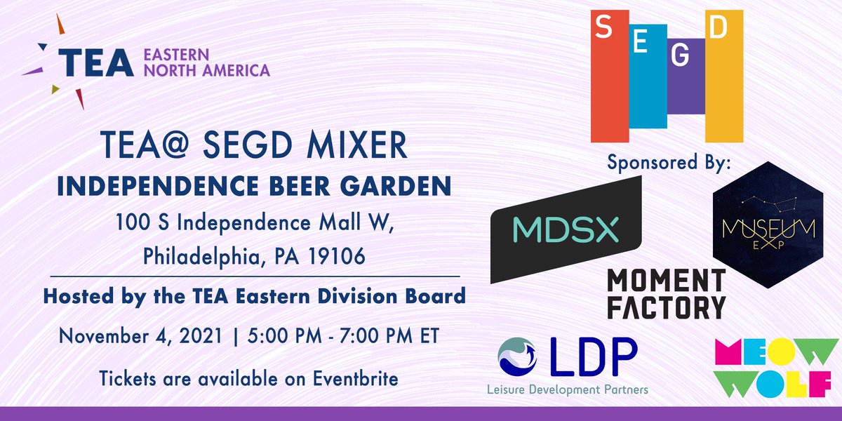 TEA_Connect's tweet photo. What's a conference without time for cocktails? Join TEA at Independence Beer Garden to kick off SEGD! 

What's even better you ask? TEA Members get discounted registration pricing to SEGD. It's not too late plan your trip to Philly today.

Register Here - https://t.co/XozzlTmUTE https://t.co/xVvdcgQvtz