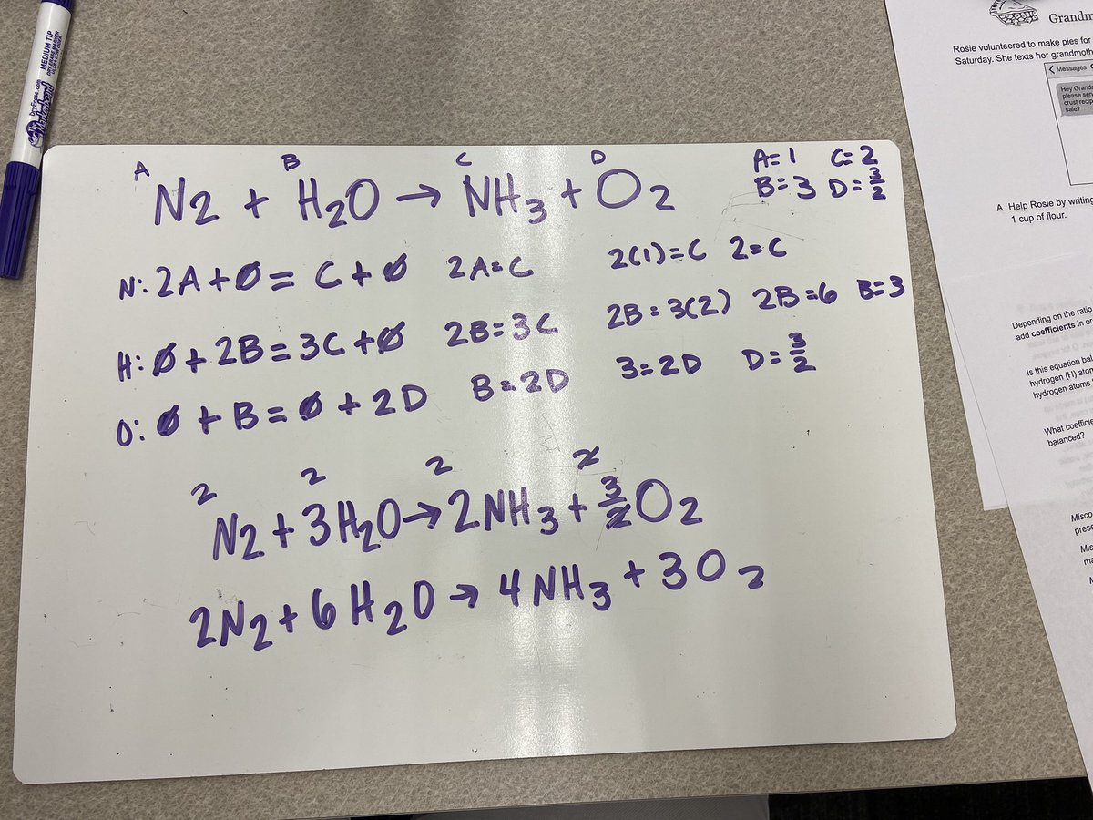 laurasratliff's tweet image. Who knew my middle school math brain could balance chemistry equations using systems of equations! 👩‍🔬🤓 @UMCMSE #mathinscience @MrBroadway_Math @CheredaD_Math #TeamDCS