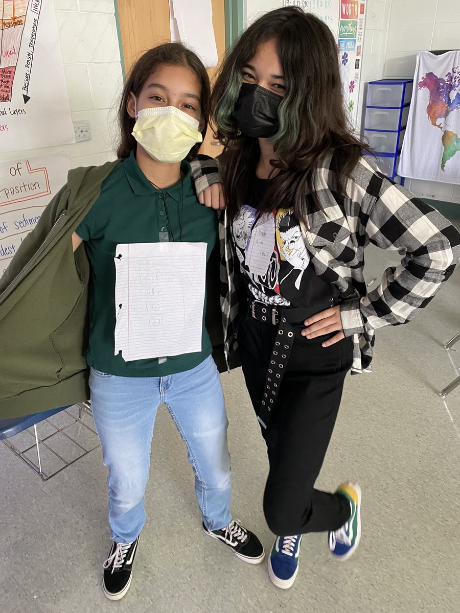 Dportsclass's tweet photo. Freaky Friday (students dress as teachers and teachers dress as students) was a success! Their shirt signs say “Birds are not real” 😂 https://t.co/MDz5Tf6QdL