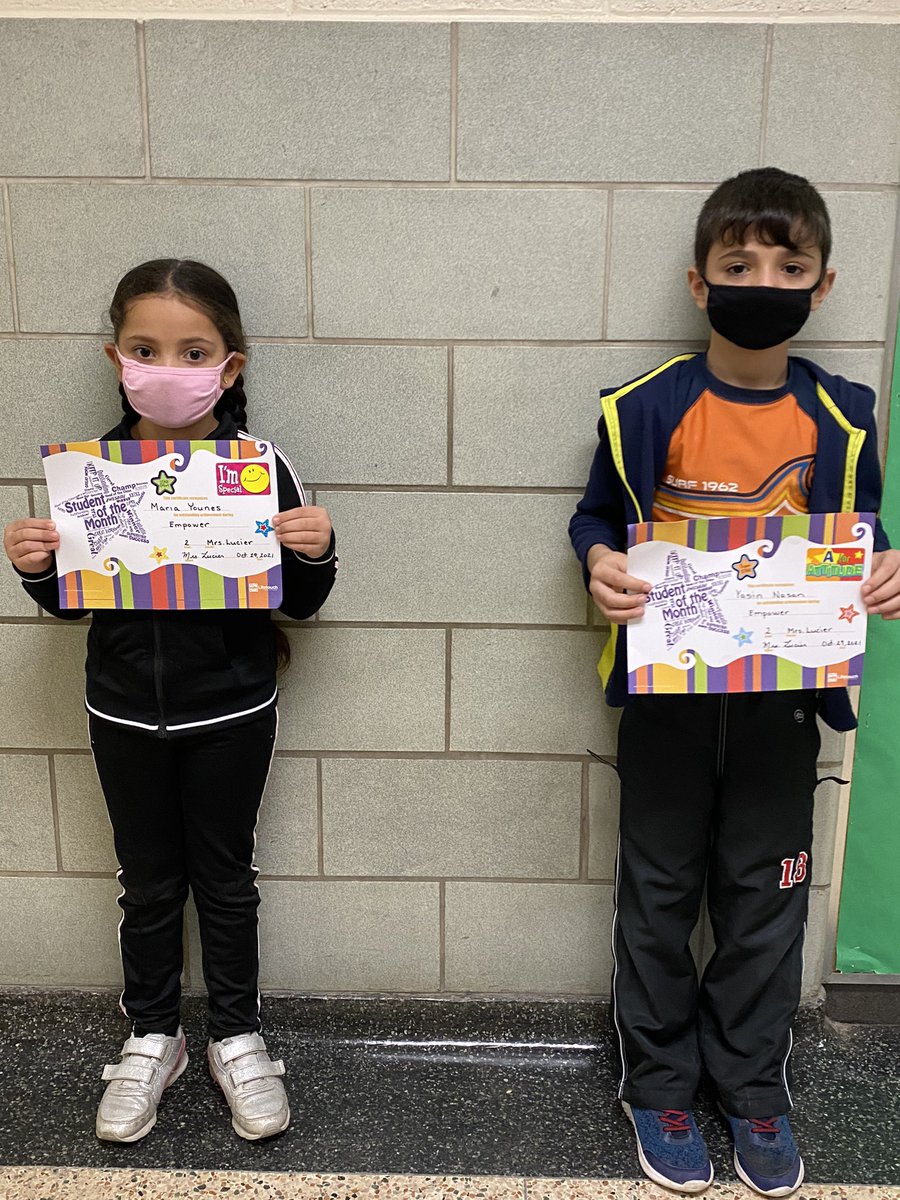 Congratulations to these two students for receiving celebration of learning certificates today. They pay attention, participate and try their best everyday during Empower. <a href="/JAMMustangs/">McWilliam Mustangs</a>