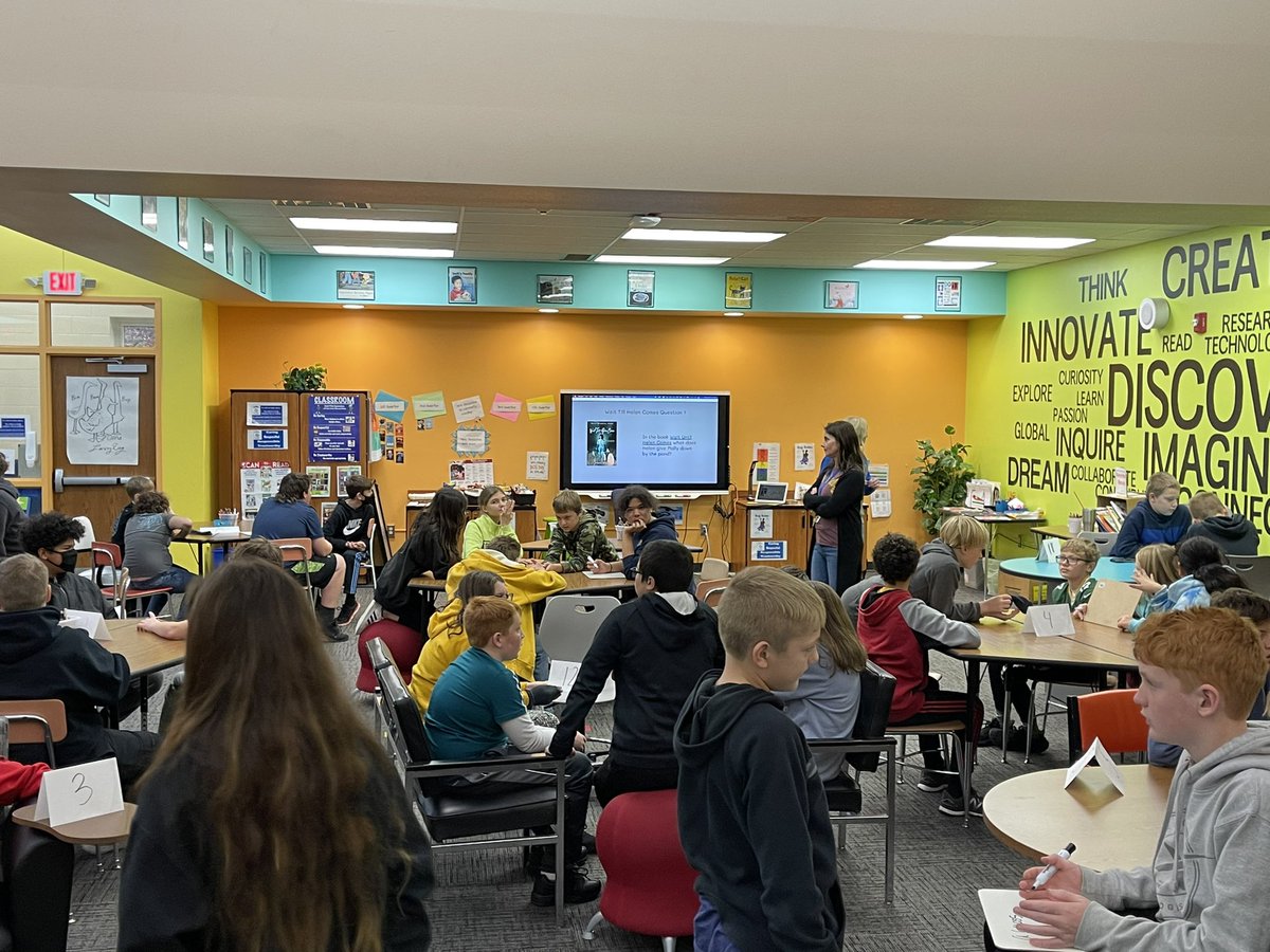 kkerianteacher's tweet photo. Talk about engagement! Out 6th graders loved participating in our building #battleofthebooks! Wow!  So fun to watch them collaborate, work together, and have a little friendly competition while learning!  Awesome job 6th grade!  @TedIhns @DouglasASickles @HowardWinnCSD https://t.co/GtL2jyEcUn