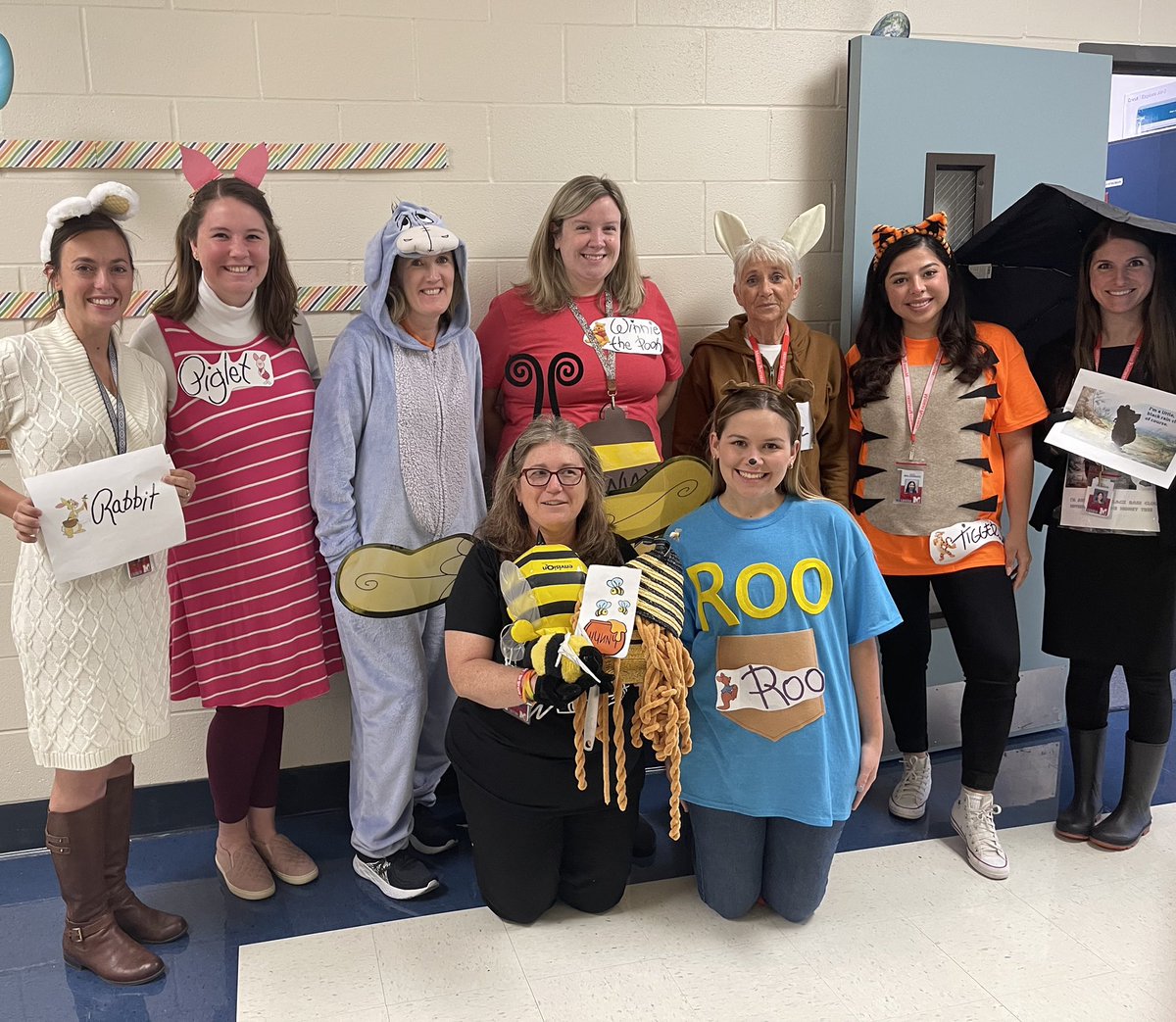 TeacherLTepe's tweet photo. Having a little fun on red ribbon week as storybook characters! Fifth grade was well coordinated from Winnie down to the little black rain cloud and even bees in the honey pot! #addictedtobooksnotdrugs #RedRibbonWeek #svefutureready https://t.co/kqT53SDSDp