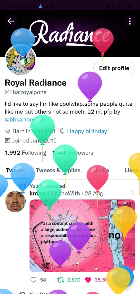 Thatroyalpone's tweet photo. It my baloon day! https://t.co/JeWdG8CdcJ