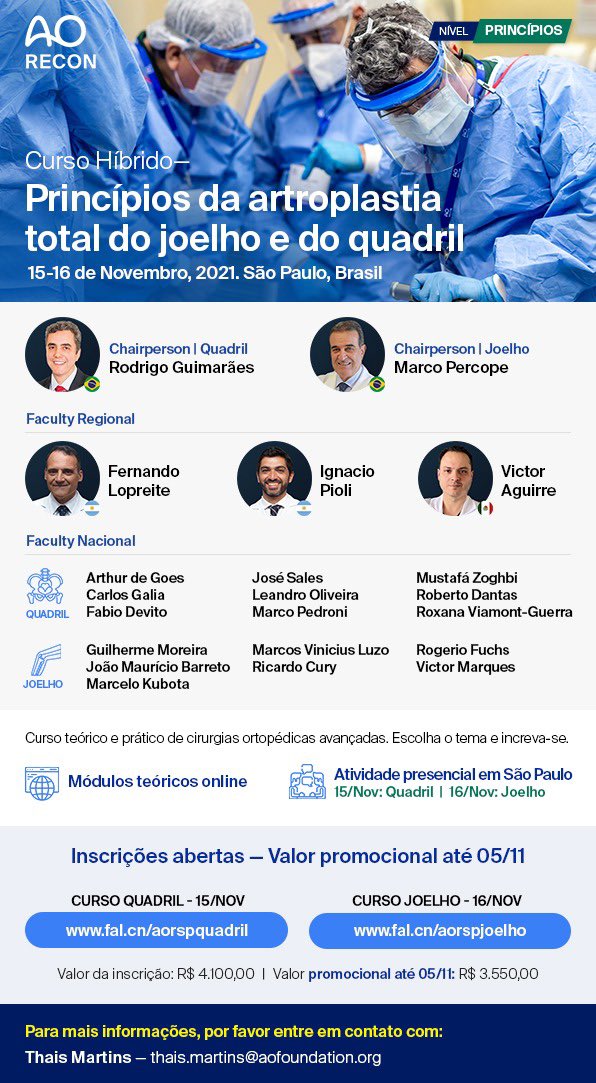 Próximo curso de Principios básicos de Artroplastia de #cadera y #rodilla #saopaulo #brasil y #mexico presente!

#aorecon #hiparthroplasty #kneearthroplasty #artroplastiadecadera #artroplastiaserodilla #artroplastiadojoelho #artroplastiadoquadril