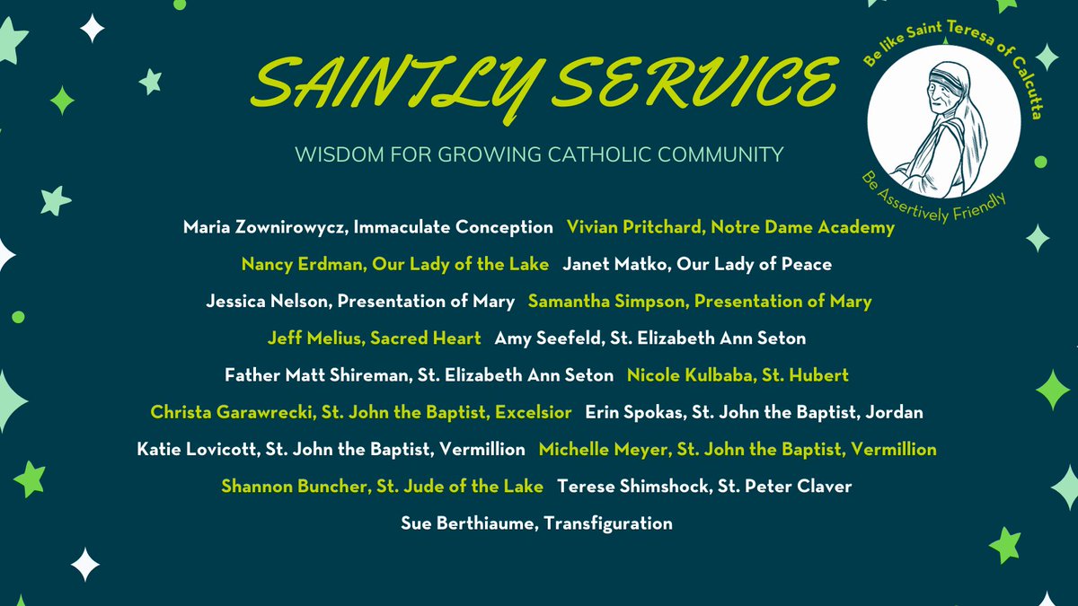 CSCOE_MN's tweet photo. 😇  We announced the St. Teresa of Calcutta #HaloAward winner, but did you know that dozens are nominated each month? We'd like to acknowledge all the nominees who were recognized for being assertively friendly in their #CatholicSchool communities. Thank you! #SaintlyService https://t.co/jLaVT4w5h0