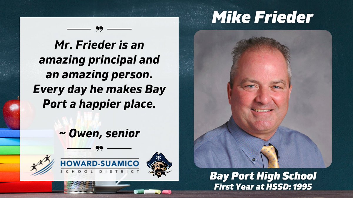 HSSD's tweet photo. As National Principals Month comes to an end, we conclude our principal features with Mike Frieder, Bay Port Principal. We have enjoyed celebrating our eight principals this month and we are grateful for all they do for our school communities. #ThankAPrincipal #BringHumanityBack https://t.co/szLfWpnqf7