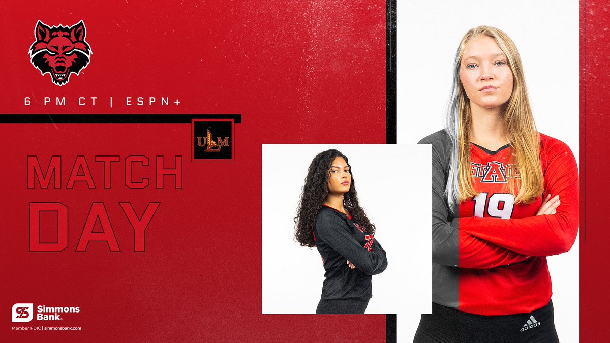 AStateVB's tweet photo. MATCH DAY!! Join us a few minutes before the match for Senior Night!

🆚 ULM
🕕 6 PM
📍 Jonesboro | First National Bank Arena
📺: https://t.co/2sDyY6K5RH
📊: https://t.co/3aDtMcGbIK

#WolvesUp🐺 https://t.co/wJS3typVqD