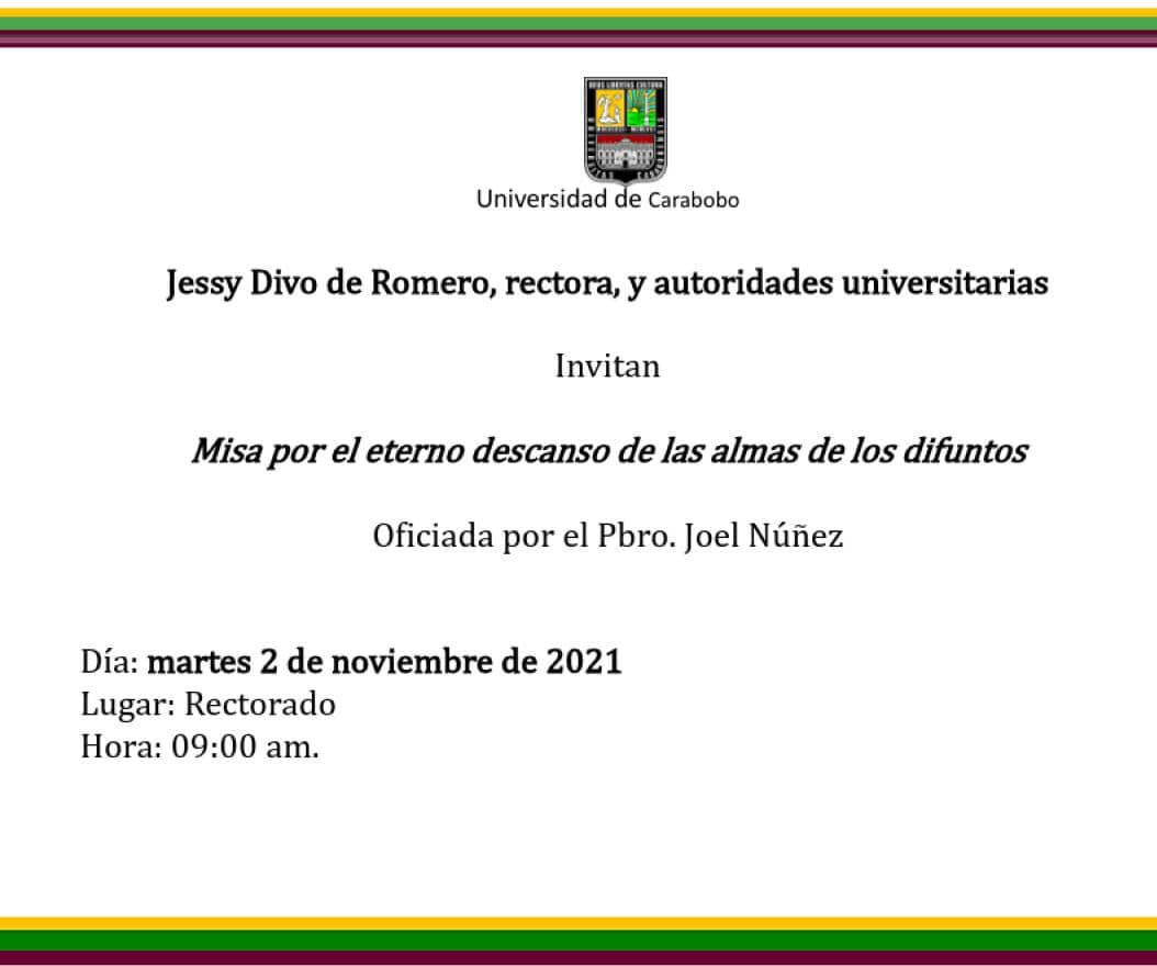 Se invita a toda la comunidad ucista, a la Misa por el eterno descanso de los difuntos a realizarse este martes #2Nov en el Rectorado, a las 9:00 am.