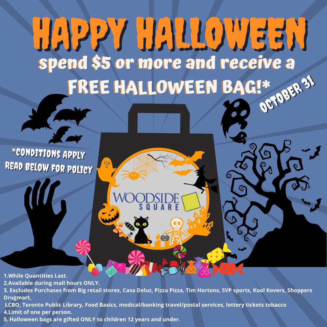 Woodsidesquare On Twitter: "Happy Halloween! We Hope That You Can Use The Woodside Square Free Halloween Bag Giveaway With Every $5 Purchase On October 31St For Keeping Your Treats And Candies Or