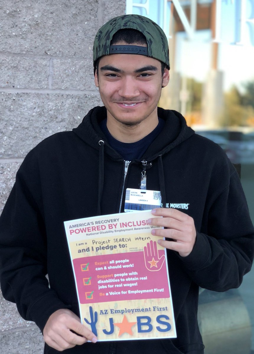 Sonoran_UCEDD's tweet photo. DYK? Project SEARCH AZ is an employment prep program that takes place entirely at the worksite.
Some of our interns took the #Employment1st pledge to strive for jobs that are competitive and integrated because #WeAllWorkAZ!
#NDEAM @NationalAPSE @AzDDPC https://t.co/TxgXqzhVu7