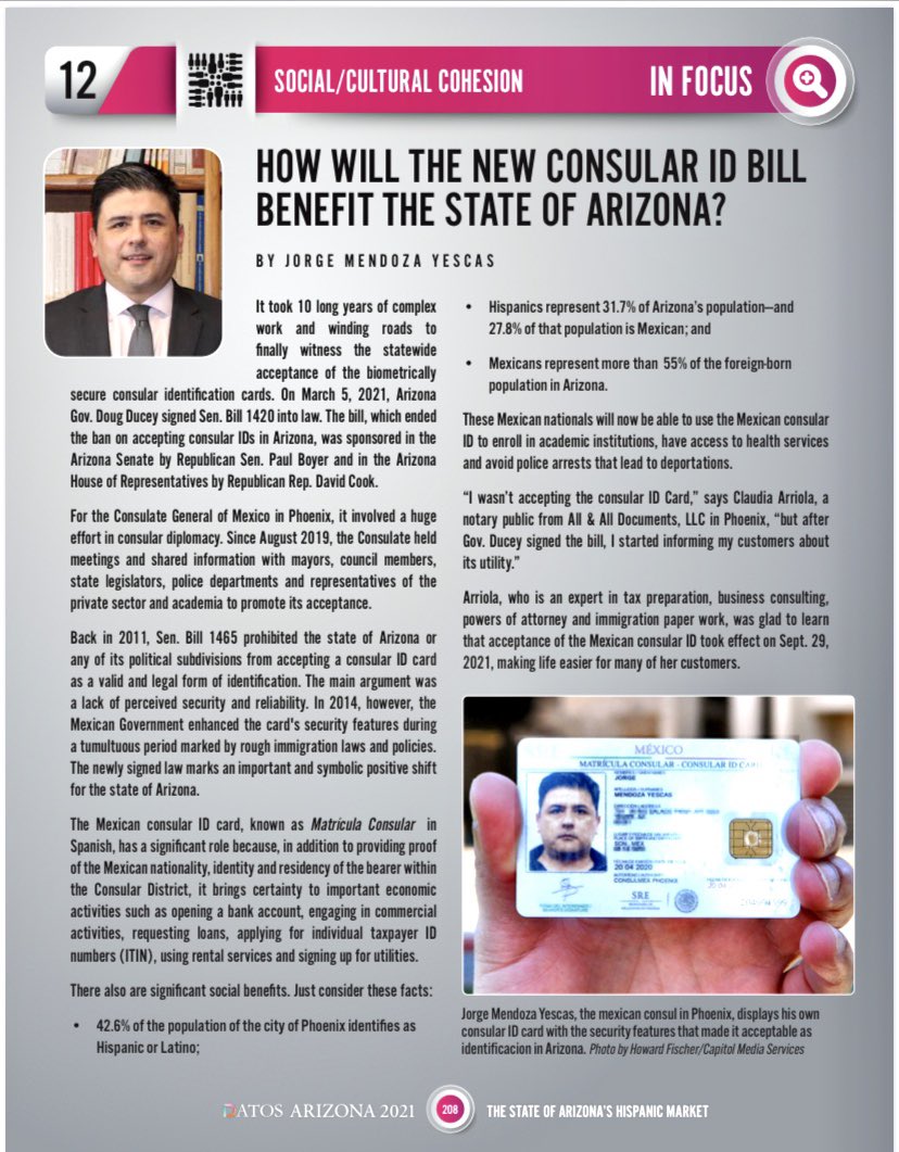 jorgem_yescas's tweet photo. #DATOSAZ 2021 report includes two profiles by @ConsulMexPho in its social/cultural cohesion section⤵️
🟣How will the new #ConsularID law benefit the state of Arizona?
🟠Providing Mexican Women with the tools to succeed.
Check them out!
🔗: https://t.co/3OJd0Njazj https://t.co/eZtBnYc47W