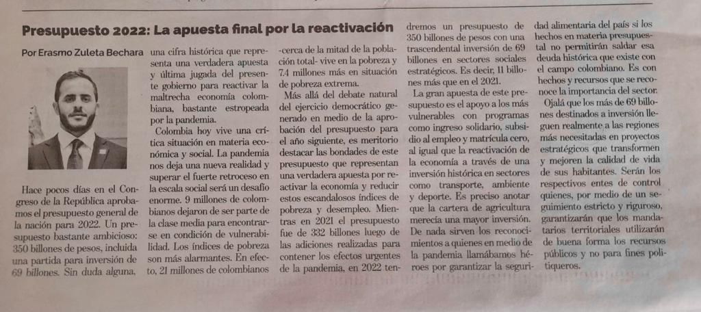 Erasmo Zuleta Bechara (@erasmozb) on Twitter photo “La gran apuesta de este presupuesto es el apoyo a los más vulnerables con programas como ingreso solidario, subsidio al empleo y matrícula cero, apostándole a la reactivación..”
Te invito a leer mi columna en <a href="/elmeridiano/">david Angel Quispe gomez</a>: bit.ly/31gb7yc “La gran apuesta de este presupuesto es el apoyo a los más vulnerables con programas como ingreso solidario, subsidio al empleo y matrícula cero, apostándole a la reactivación..”
Te invito a leer mi columna en <a href="/elmeridiano/">david Angel Quispe gomez</a>: bit.ly/31gb7yc