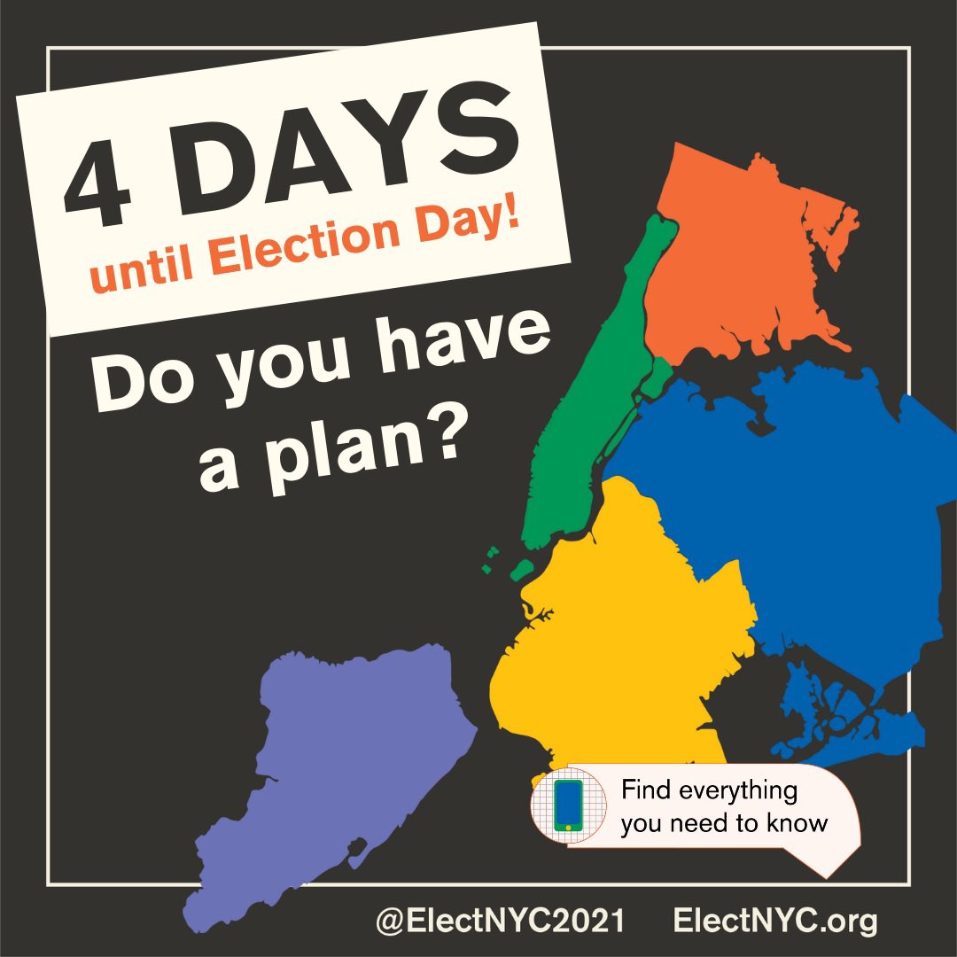 ElectNYC2021's tweet photo. The clock is ticking! What’s your plan? Tag your candidates in the comments and let them know how you’ll be supporting them!

Still not sure? That’s okay — head to https://t.co/mrLUnSRVuJ for an up-to-date guide to NYC’s 2021 elections. https://t.co/sgXt7L7dvE