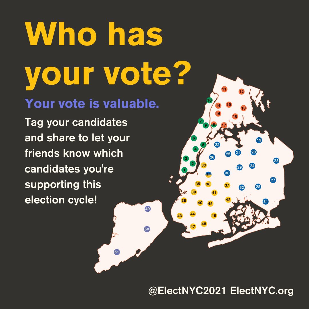 The clock is ticking! What’s your plan? Tag your candidates in the comments and let them know how you’ll be supporting them!

Still not sure? That’s okay — head to ElectNYC.org for an up-to-date guide to NYC’s 2021 elections.