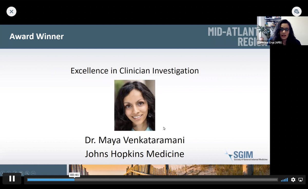 Congrats to Drs. Ayyala and Venkataramani on their Excellence in Clinician Education and Clinician Investigation Awards.  Beyond well deserved and inspiring!!  #SGIMMidAtlantic <a href="/SocietyGIM/">SGIM</a> <a href="/MSAyyalaMD/">Manasa Ayyala</a>