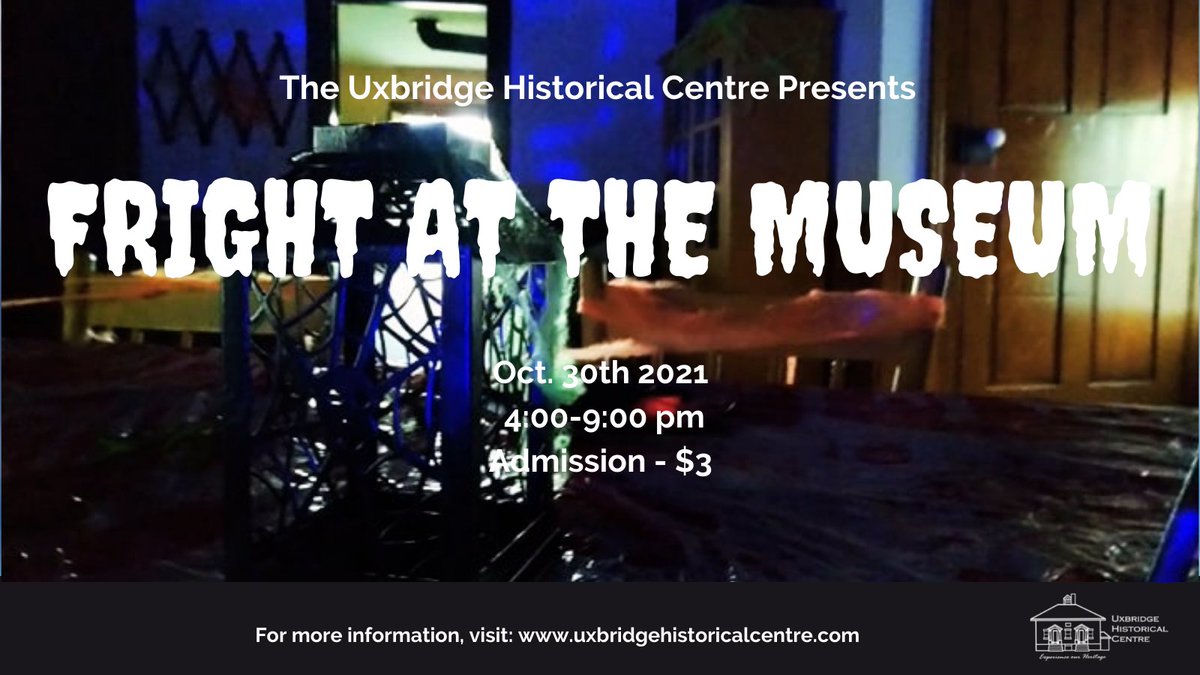 Mark your calendars for our 8th Annual Fright at the Museum on October 30! The theme is the Origins of Halloween. 

For more information, visit our Workshops &amp; Events page on our website at uxbridgehistoricalcentre.com.

#uxbridgehistoricalcentre #FrightattheMuseum #HalloweenEvent
