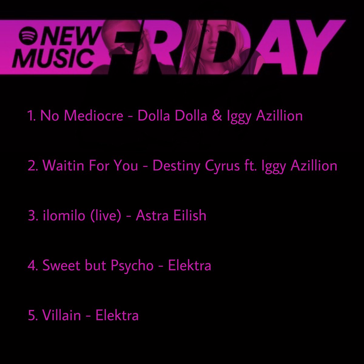 IggyAziIIion's tweet photo. No Mediocre is #1 &amp; #WaitinForYou🕷 is #2 on @StansSpotify’s New Music Friday playlist in Germany. Keep streaming them along with #FANCY💄 on https://t.co/UTue9F2y1R. https://t.co/cAazKK61F3
