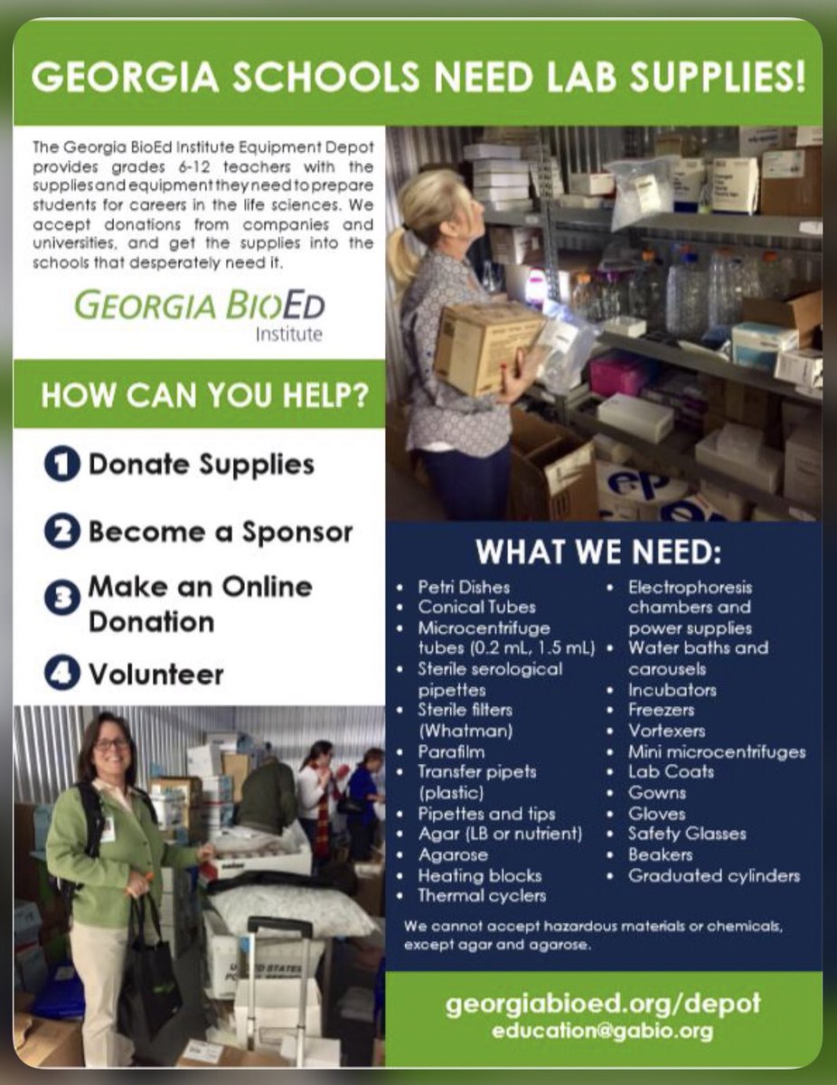 JeffOShields2's tweet photo. I’m off to Tucker, GA in the morning to browse the #GeorgiaBioEd inventory of “free science stuff!What an awesome service to Georgia students &amp; teachers!!!! We greatly appreciate your support of education! THIS will be like trick-or-treating for teachers! @georgiabioed https://t.co/9TPKaGNFqo