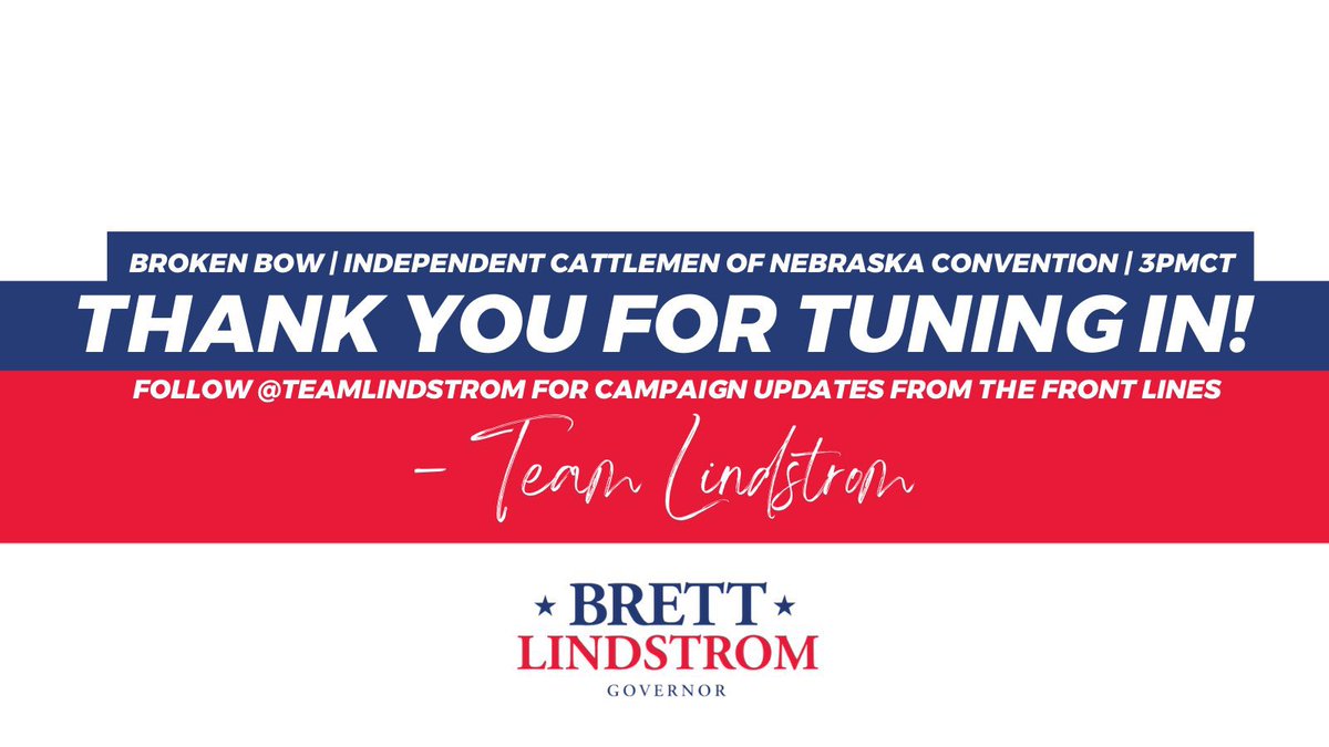 brettlindstrom's tweet photo. Thanks for following along with us this afternoon. We’re fired 🆙 to elect @votelindstrom as the next Governor of Nebraska. To stay updated on all of our campaign updates from the front lines, follow us here →  @TeamLindstrom! https://t.co/IZY3rwmyNg