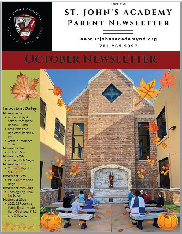 We had so much fun learning and growing <a href="/SJAcademy1890/">St. John's Academy</a> in October. Check out our newsletter. stjohnsacademynd.org/sja-parent-new…