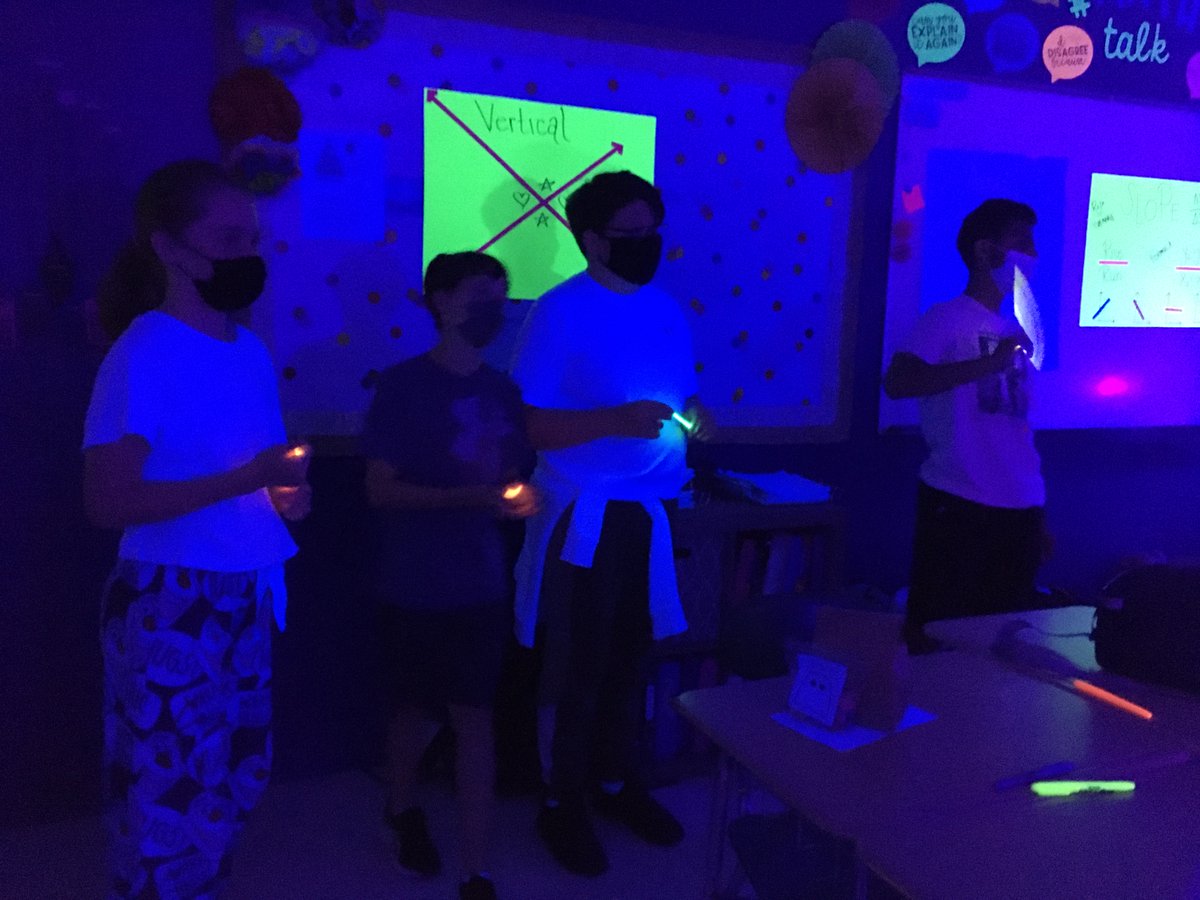 NewCenturyMS's tweet image. Students in Ms. Bell's math class got in the spirit by mastering angles while glowing in the dark! #spookymath