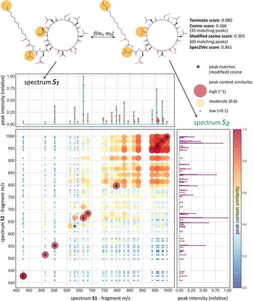 vdHooft_CompMet's tweet image. The story of #MS2DeepScore started with its unsupervised cousin #Spec2Vec published earlier this year. We demonstrated how #mass #spectral #embeddings capture #chemical #information and provide novel #similarity #scores! 😎 You can read all about it here: journals.plos.org/ploscompbiol/a…