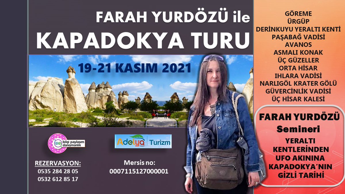 19-21 Kasım Kapadokya gezimiz için kayıtlar devam ediyor: 0535 284 28 05 ve 0532 612 85 17 numaralardan bilgi alabilirsiniz