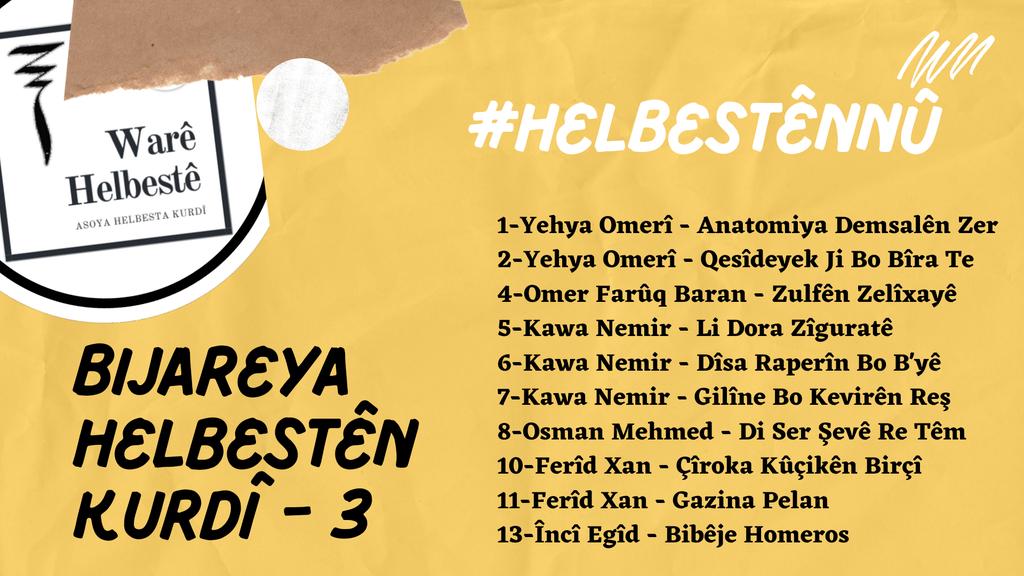 Helbestên di bijareyê de ⤵️ 1- Anatomiya Demsalên Zer 2- Qesîdeyek Ji Bo Bîra Te 4- Zulfên Zelîxayê 5- Li Dora Zîguratê 6- Dîsa Raperîn Bo B'yê 7- Gilîne Bo Kevirên Reş 8- Di Ser Şevê Re Têm 10-Çîroka Kûçikên Birçî 11- Gazina Pelan 13- Bibêje Homeros ⏩ youtu.be/9FCBd19fEus