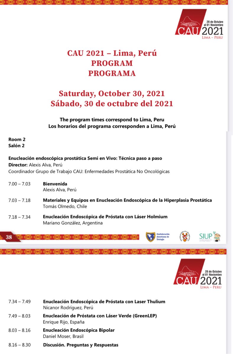 enrique_rijo's tweet photo. Tomorrow Instructional Course @cauperu2021 @CAU_URO @UrologiaPeru Endoscopic enucleation of the prostate #EEP step by step #HoLEP #ThuLEP #GreenLEP #BPH #CAUPERU2021 @DrAlvaAlexis @MSGONZALEZURO @Moser_DanielC Register: https://t.co/2Lo6VfUCzR
Program: https://t.co/qzJmwhTzIo https://t.co/MOIUTeyfVb