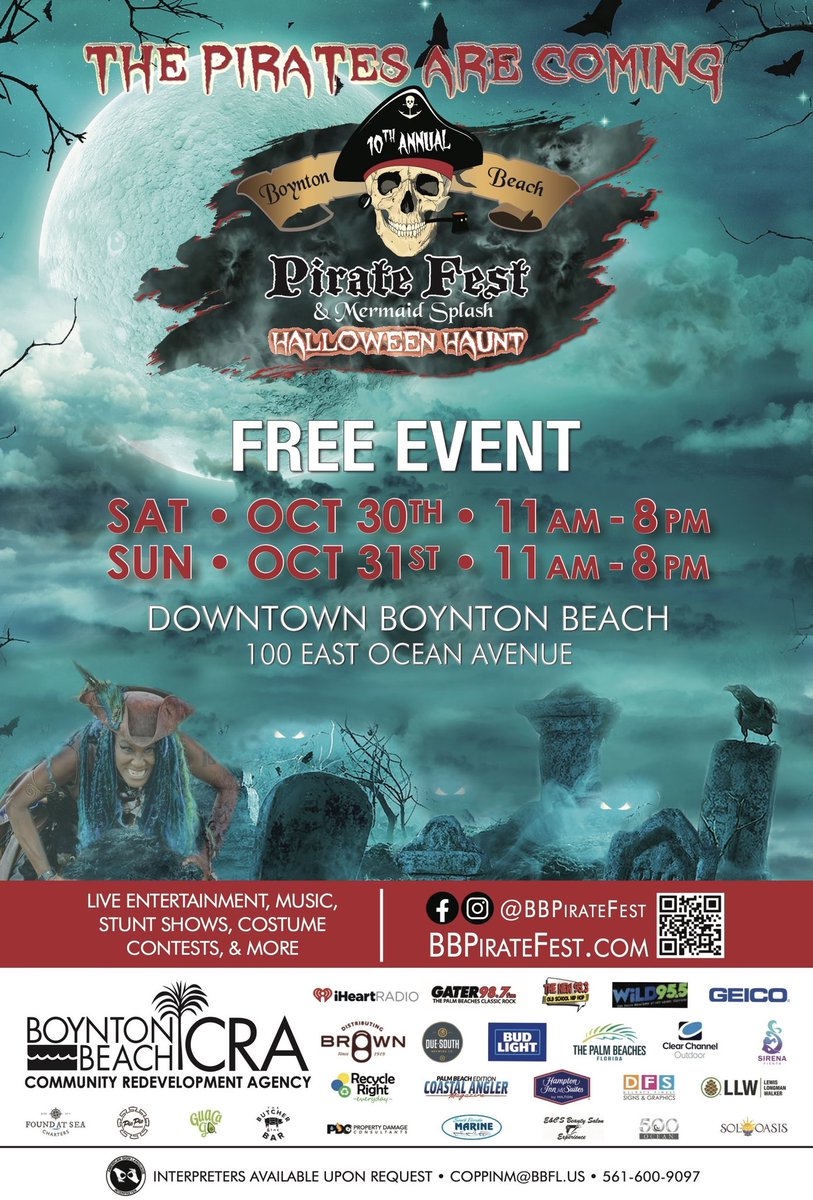 Cast in Bronze The Legacy Tour is coming to Boynton Beach Haunted Pirate Fest and Mermaid Splash this weekend!! 

You’ll find Charlie <a href="/bells2go/">Charlie St.Cyr-Paul</a> at the Wrecker’s Reef Stage 🔔🎶

#castinbronzethelegacytour #bells2go #boyntonbeach #bbpiratefest