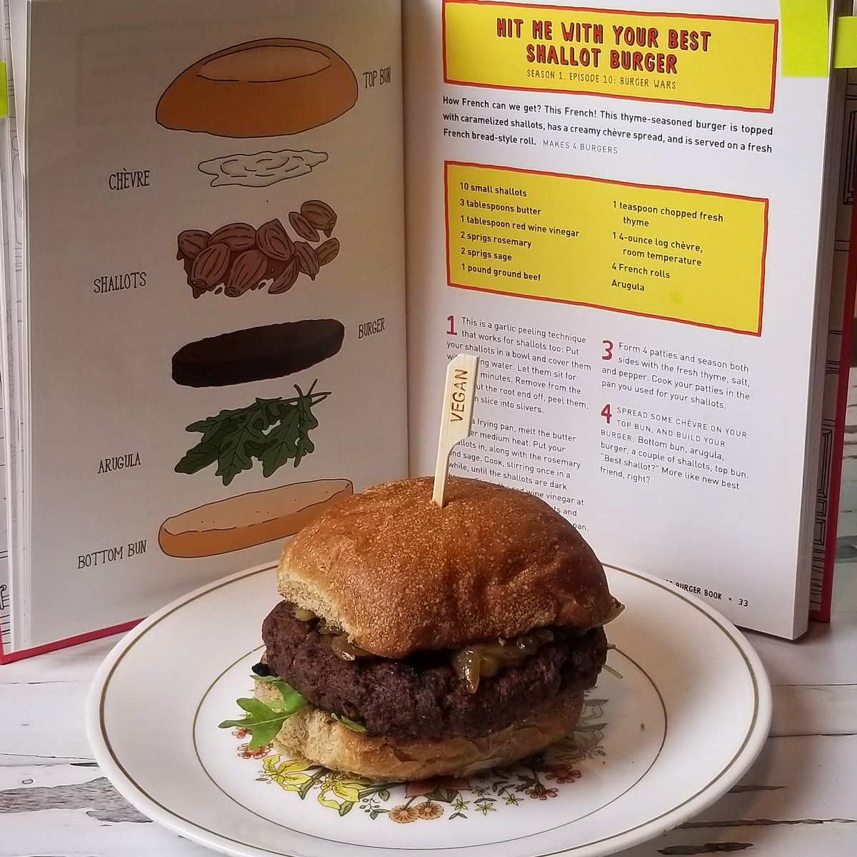 sauteslut's tweet photo. Hit Me With Your Best Shallot Burger from the Bob's Burgers cookbook except vegan, obvi
Beet burger, cashew chevre, arugula, carmelized shallots, whole wheat bun
#beefsquatch #bobsburgers 
#cheflife #vegan #veganfood https://t.co/nsTYmEDo58