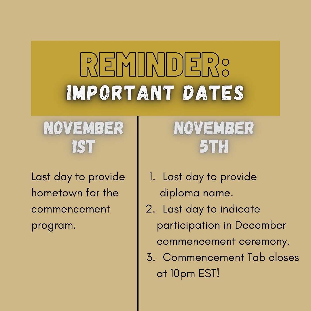 PUCommencement's tweet photo. November is on Monday! We are getting closer to celebrating our December 2021 graduates! Please be mindful of these important dates so you are ready to participate in our December commencement ceremony🎓 https://t.co/1qRRA5d5ua