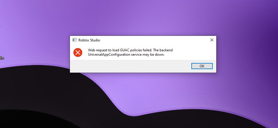 Roblox Studio not working- Message that Web request to load GUAC