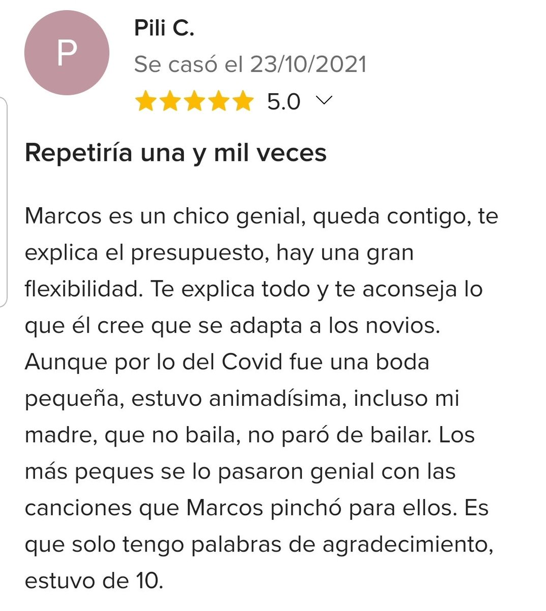 Pili &amp; Lolo 👰🤵, que se casaron el pasado sábado en La Pomarada (El Condado) nos opinión sobre nuestro servicio de discoteca móvil 🔊🎛 en bodas.net. Muchas gracias.