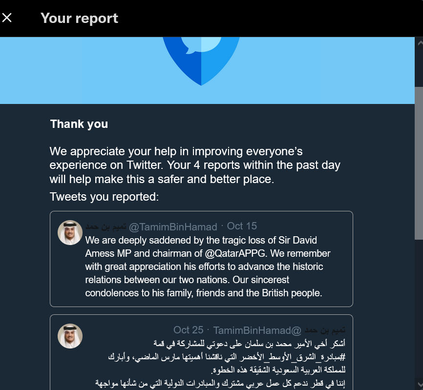 pingtcp's tweet image. @jack @TwitterSupport im never ever reported to this account @TameemAlthani CC: @MOTC_QA @MOI_Qatar   @MofaQatar_AR  and by the way this issues its happen only with  Qatari_Accounts !!!
There are Qatari accounts with the same problem😉