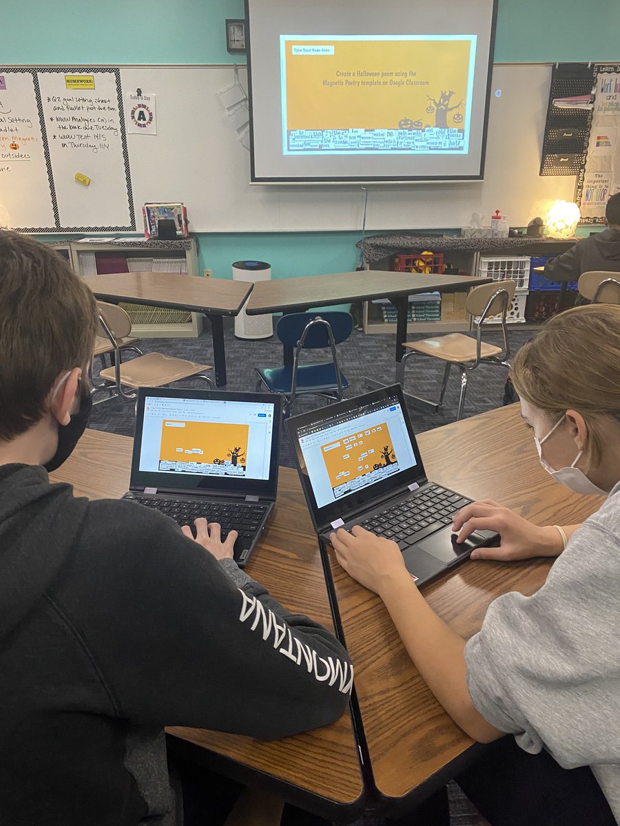 MrsMcCredy's tweet photo. Spooky digital magnetic poetry and two sentence Horror stories to celebrate Halloween writing. 🎃 👻 The writing was so good it was scary! https://t.co/jmTS9y5H6M