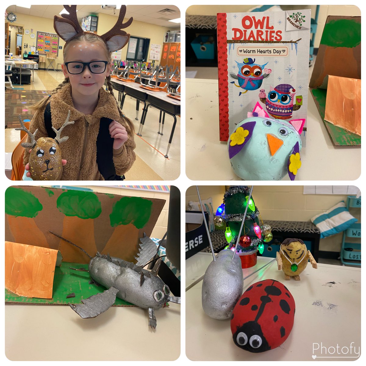 wyatt3rd_HCSD's tweet photo. This month we read Rot, The Cutest in the World. The students project was to disguise a potato for Halloween! Look at these cute potatoes!! #thirdgraderocks #potatodisguiseprojects #rotcutestintheworld https://t.co/tFO40TLV7U
