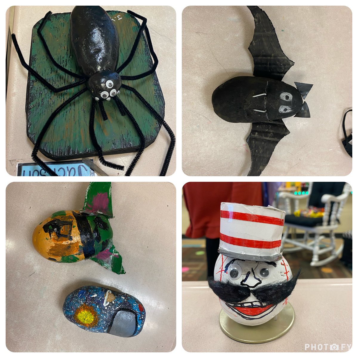 wyatt3rd_HCSD's tweet photo. This month we read Rot, The Cutest in the World. The students project was to disguise a potato for Halloween! Look at these cute potatoes!! #thirdgraderocks #potatodisguiseprojects #rotcutestintheworld https://t.co/tFO40TLV7U