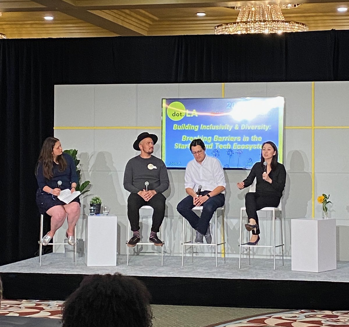 spencerrascoff's tweet image. Powerful panel w/ @Andrea_zak, Calvin Selth, Ricardo Vasquez &amp;amp; Leila Lee on the need for increased inclusivity and diversity as well as strategies for breaking barriers within the startup and tech ecosystem. @dotLA #dotLASummit