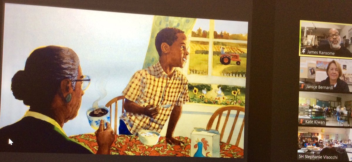 ambroselibrary's tweet photo. Thank you @TheWFEE for bringing illustrator James Ransome To Authorfest! 4th grd Ss learned artists do research to make their illustrations authentic &amp; he takes pictures of people in various poses to use for his illustrations.Great presentation! @AmbroseSchool https://t.co/3o08DihPGg