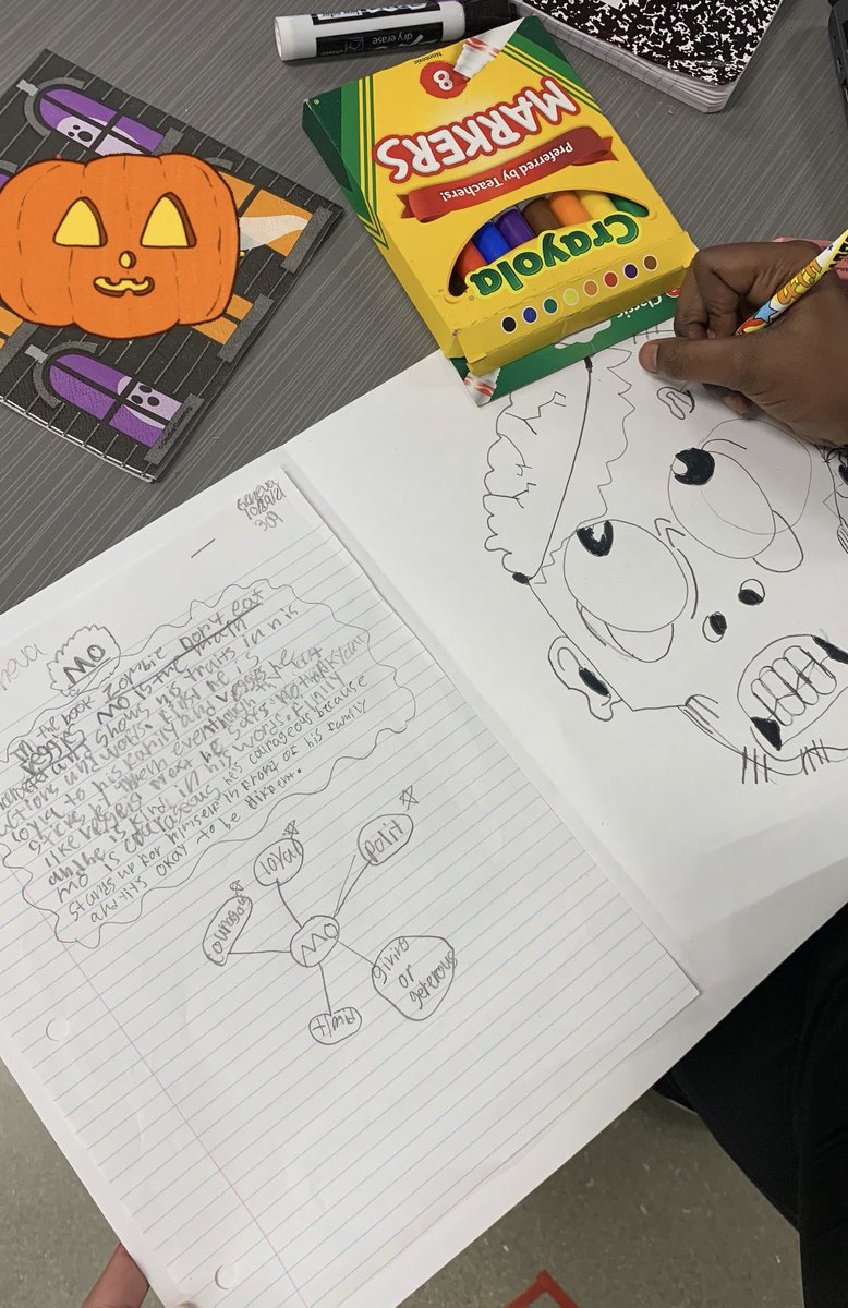 Ended our week with some Halloween fun- We read a zombie book and identifying character traits in our writing 🧟‍♂️ 🎃 <a href="/MLK_STEAM/">Dr. Martin Luther King Jr. Elementary School</a>