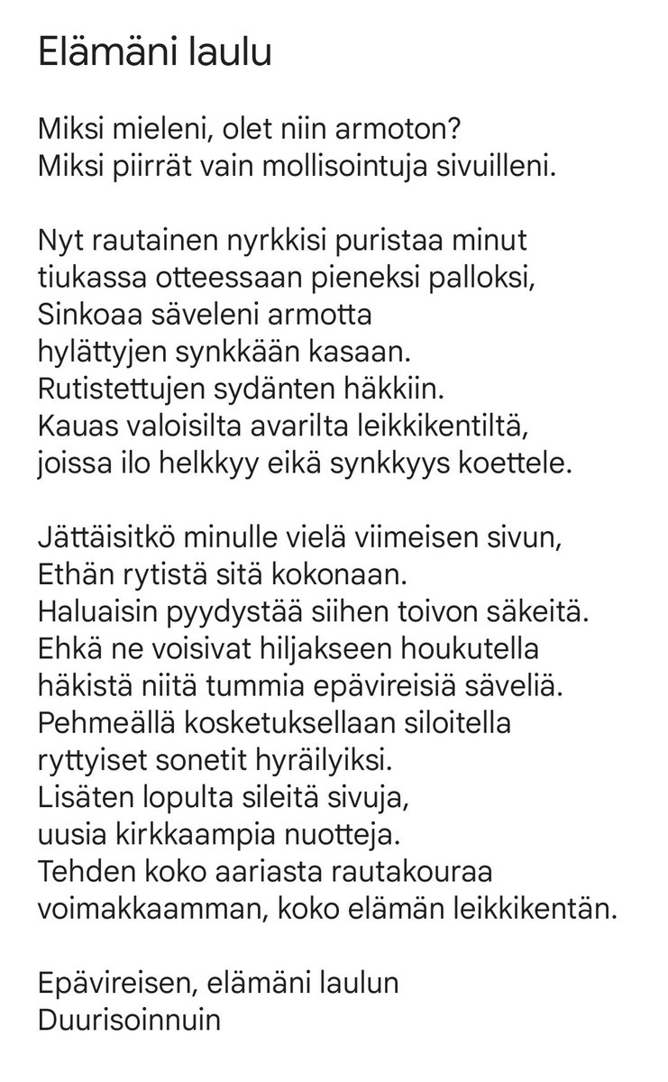Poolaipe's tweet photo. #mollisointu #duurisointu #elämänilaulu #runo #poem https://t.co/3iwiQfpHOu