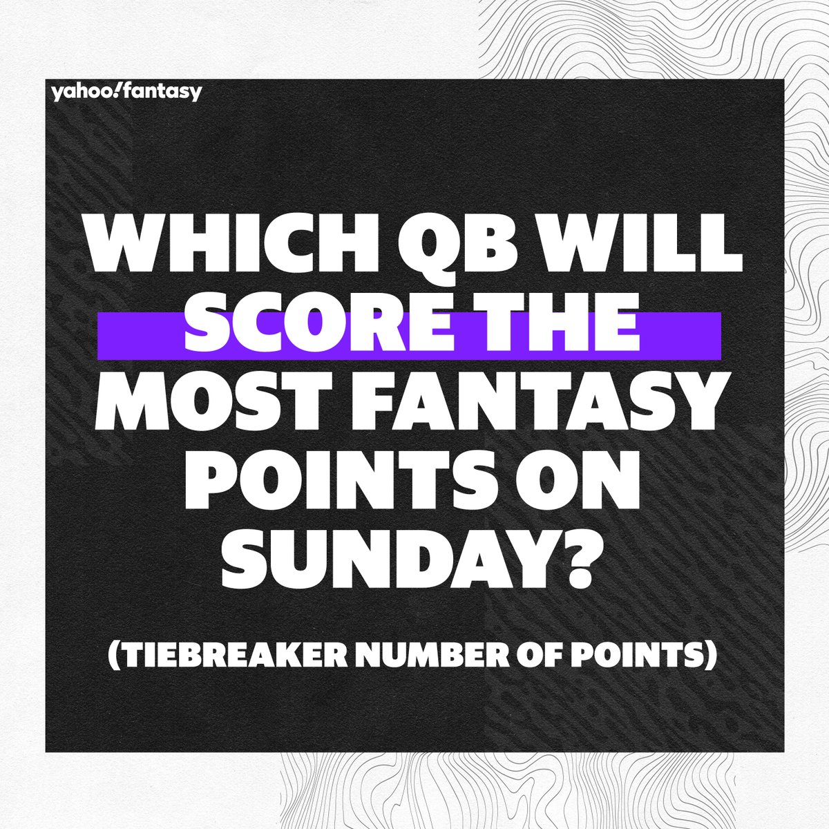 YahooFantasy's tweet image. Yahoo Fantasy Football Championship entry contest! 🚨

1. Reply with your pick for top fantasy QB this Sunday using #YahooFantasyFootballChampionship
2. Predict their total fantasy points for Week 8 using Yahoo Standard Scoring (tiebreaker)
3. Like + RT + follow @YahooFantasy